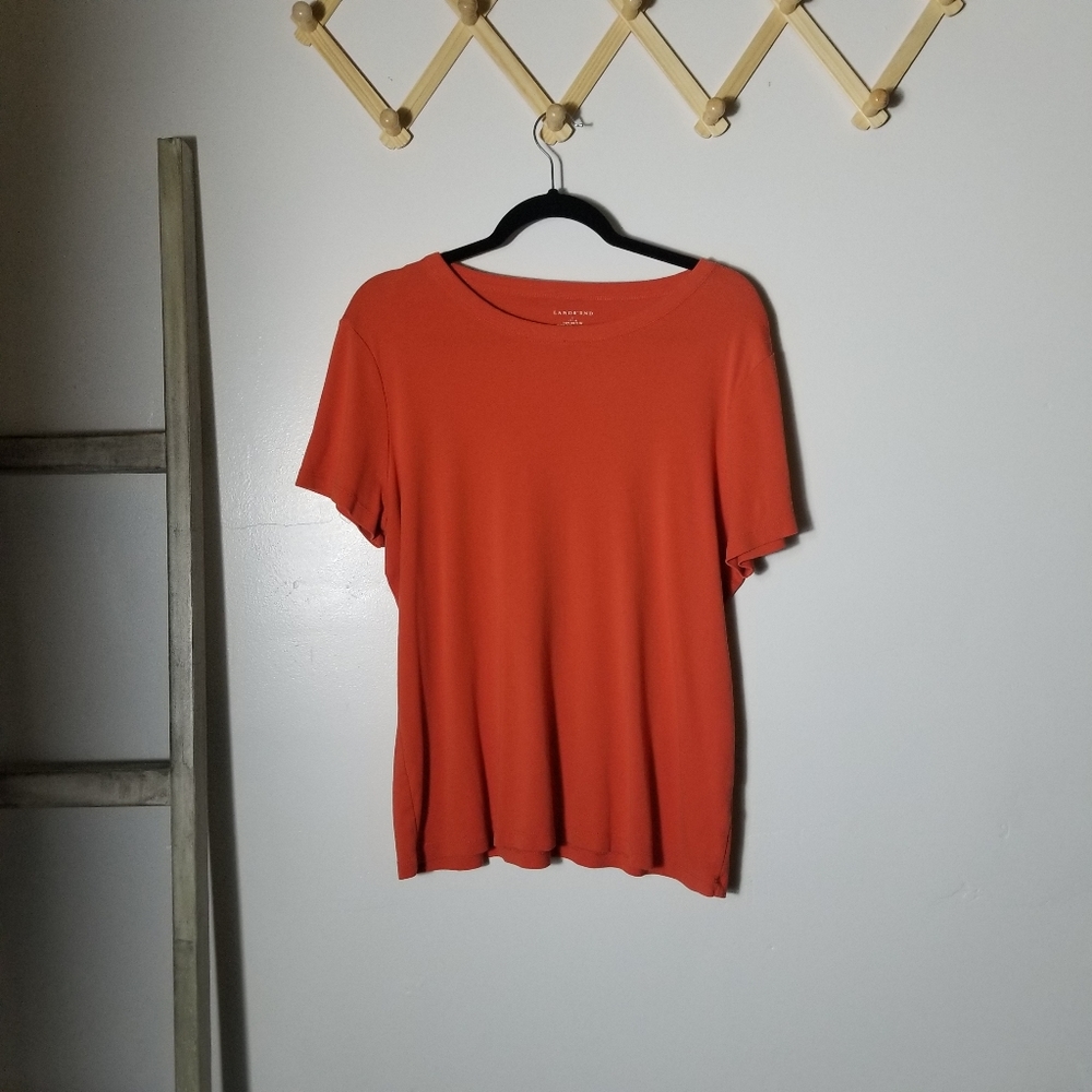 LANDS' END SHORT SLEEVE ORANGE SHIRT SIZE LARGE